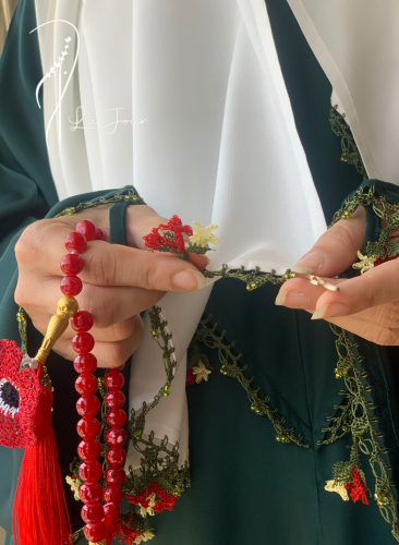 شرشف صلاة سستة أخضر بالكروشيه و الورد الاويا