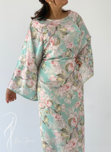 Green silk draped dress, free size, can be worn in several ways, Tobi