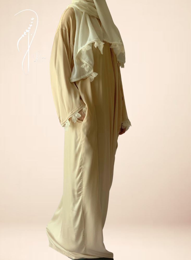 Oya prayer sheet, pink flowers, beige wrap, separate veil