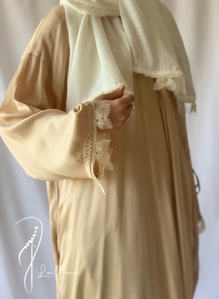 Oya prayer sheet, pink flowers, beige wrap, separate veil