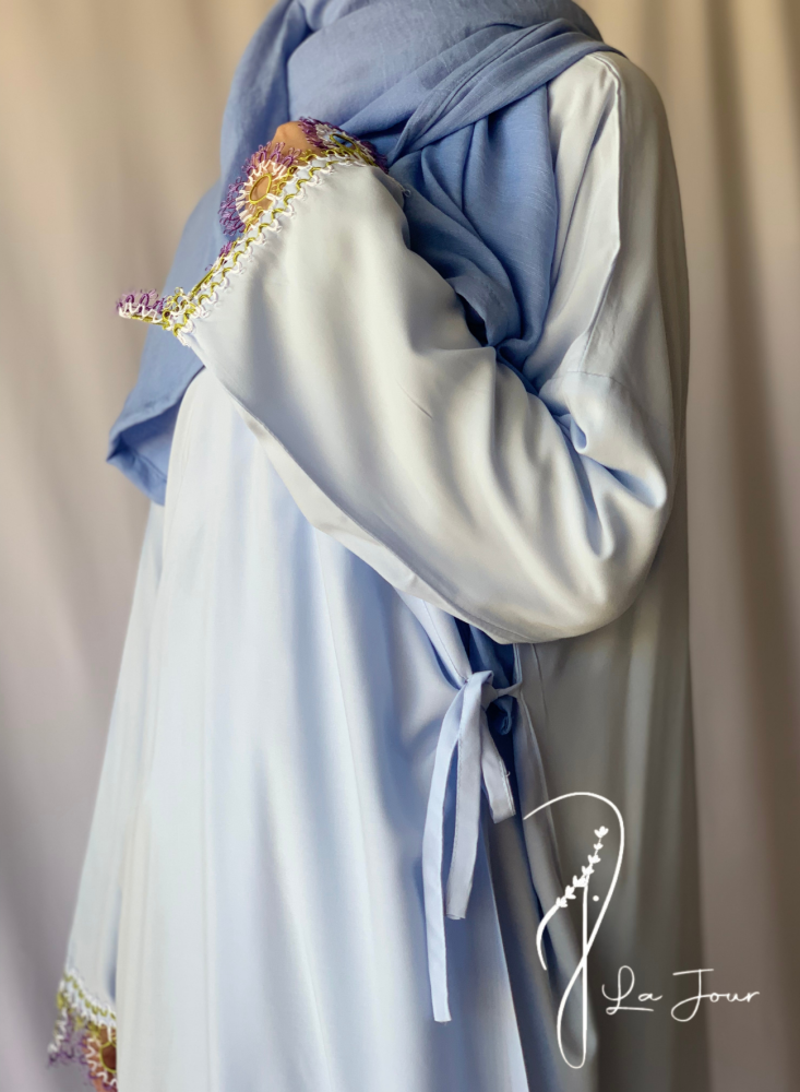 Oya prayer sheet, continuous scarf wrap, sky blue