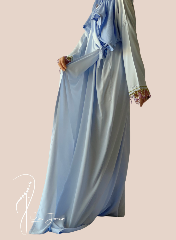 Oya prayer sheet, continuous scarf wrap, sky blue