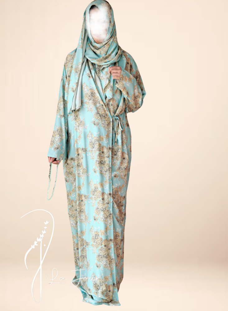 شرشف صلاة لف منقوش بألوان الأزرق والباج من لاجور