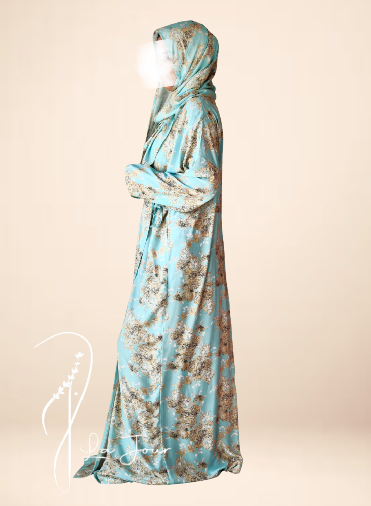 شرشف صلاة لف منقوش بألوان الأزرق والباج من لاجور