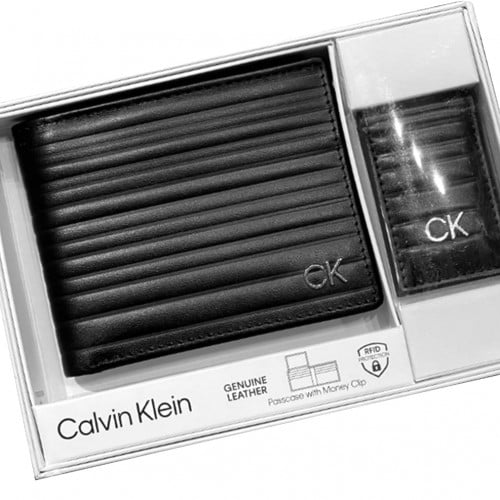 محفظة كالفن كلاين أسود مع مشبك نقود