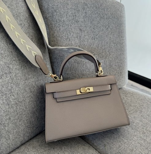 كيلي كاكي فاتح هاردوير ذهبي - 2 Strap - مقاس ٢٢ سم