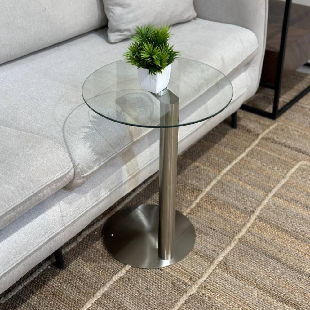 طاولة خدمة استيل فضي بسطح زجاج شفاف *تخفيضات كافيني