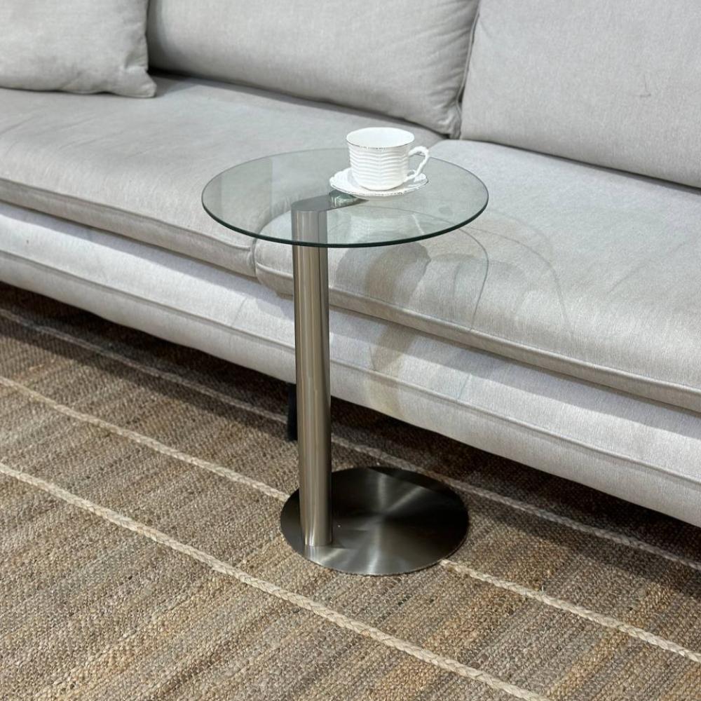 طاولة خدمة استيل فضي بسطح زجاج شفاف *تخفيضات كافيني