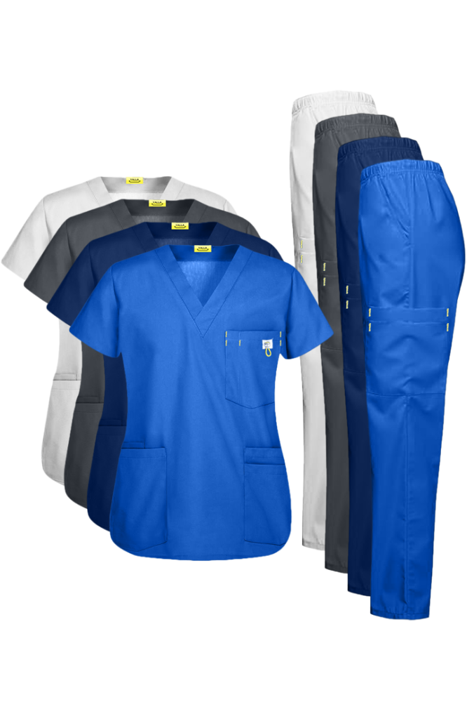 Zodanni Women Scrubs Medical Uniform 2 Pieces Scrub Set Solid Color Tops  And Pants Elastic Waist Workwear Nursing Home Medical-Scrubs Sky Blue S 