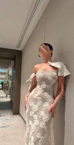 فستان سهره ابيض وبيج