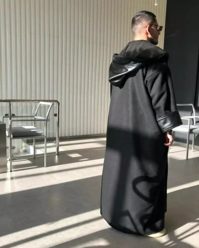 فروه أنيقة قماش جوخ مع جلد على الاطراف