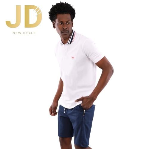طقم شبابي صيفي تيشيرت بولو أبيض مع شورت كحلي بسحاب من JD New Style