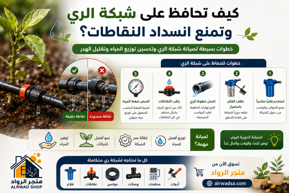 كيف تحافظ على شبكة الري وتمنع انسداد النقاطات؟