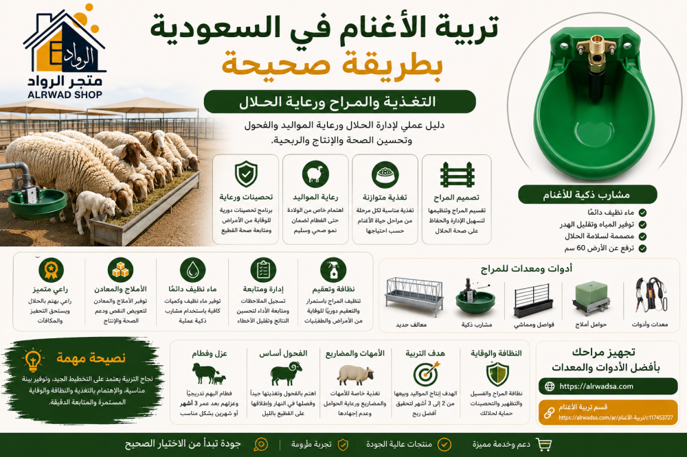 تربية الأغنام في السعودية بطريقة صحيحة: التغذية والمراح ورعاية الحلال