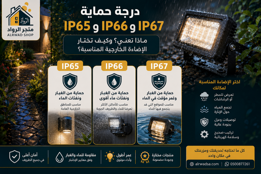 درجة حماية IP65 وIP66 وIP67: ماذا تعني؟ وكيف تختار الإضاءة الخارجية المناسبة؟