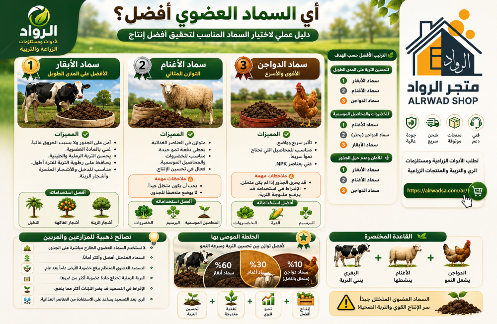 مقارنة بين سماد الأبقار والأغنام والدواجن  اختيار السماد الصحيح يوفّر عليك خسائر كبيرة ويعطيك إنتاج أقوى بإذن الله