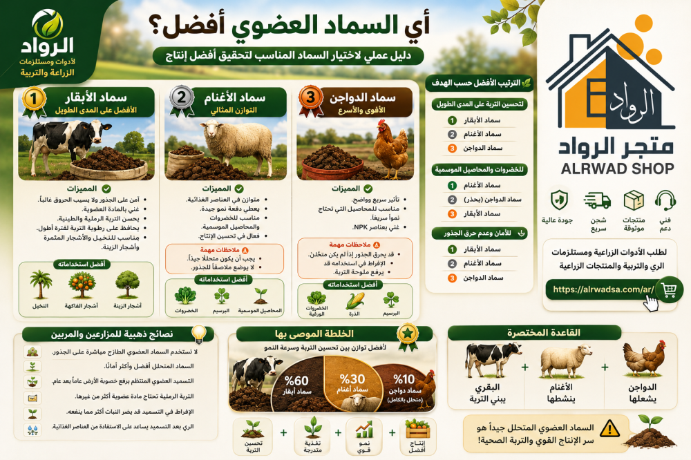 مقارنة بين سماد الأبقار والأغنام والدواجن  اختيار السماد الصحيح يوفّر عليك خسائر كبيرة ويعطيك إنتاج أقوى بإذن الله
