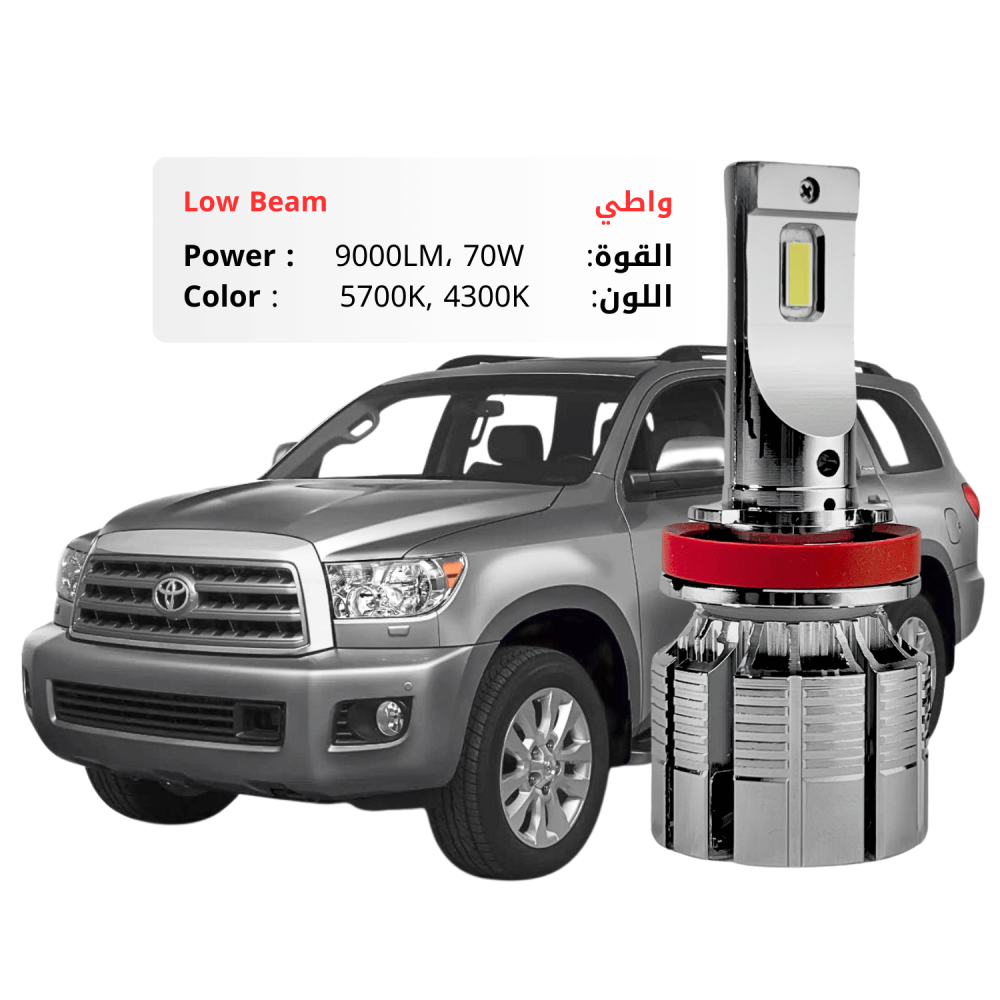 طقم ليد واطي سكويا بقوة 9000LM 70W متوفر بلونين ابيض وكريمي