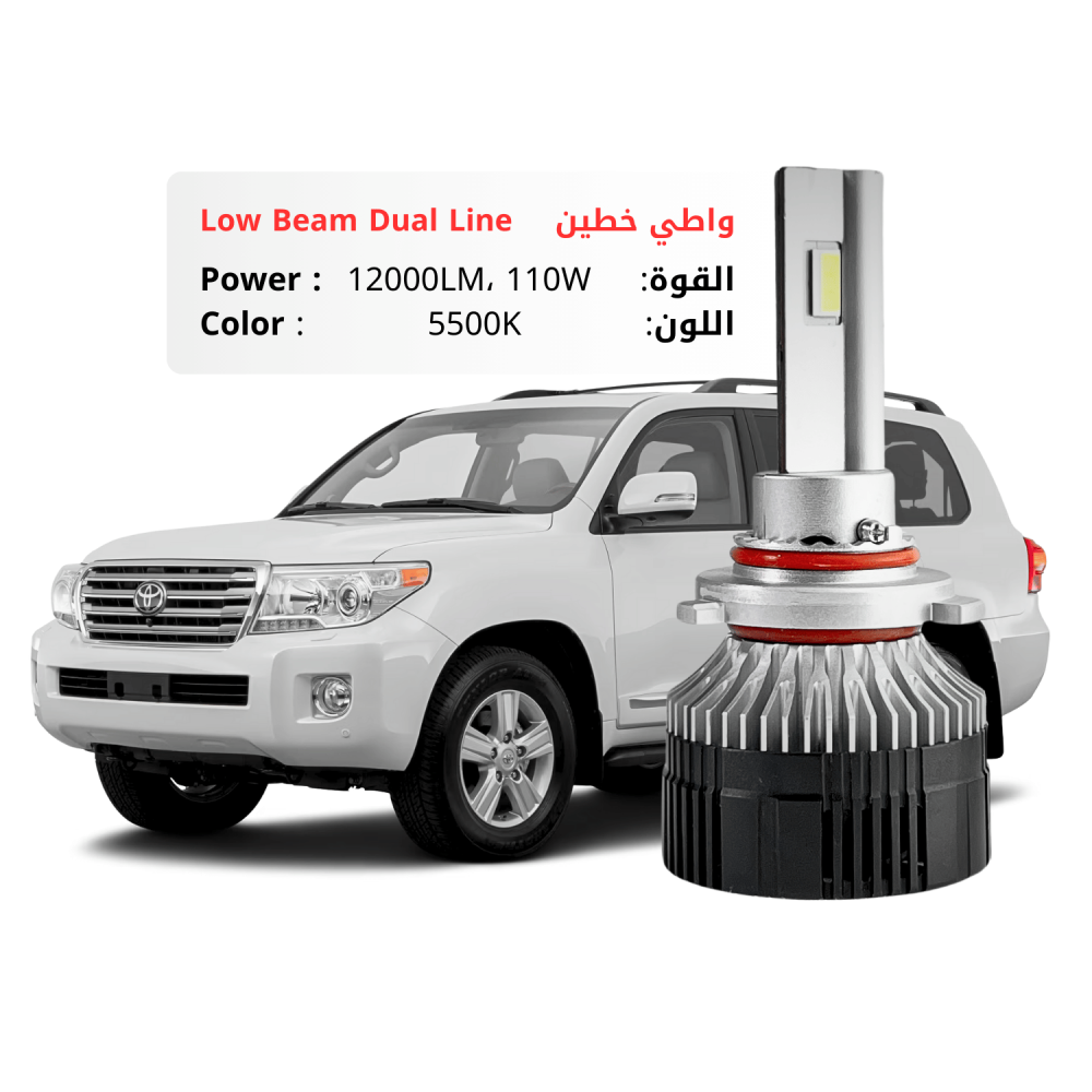 طقم ليد عالي  لاند كروزر 2015 مقاس 9005/9006/9012 بقوة 12000LM 110W لون 5500K ابيض شمسي