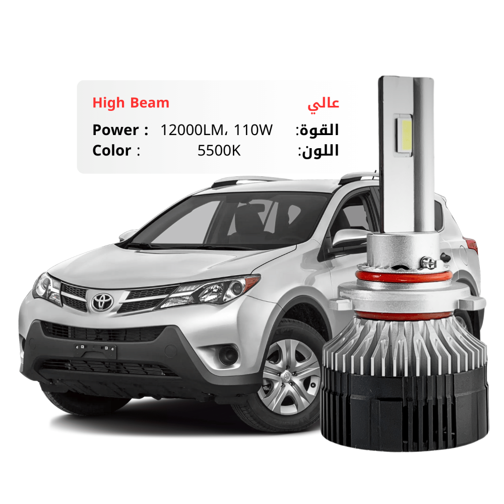 طقم ليد واطي عالي راف4 2016-2018 بقوة 12000LM 110W لون 5500K ابيض شمسي