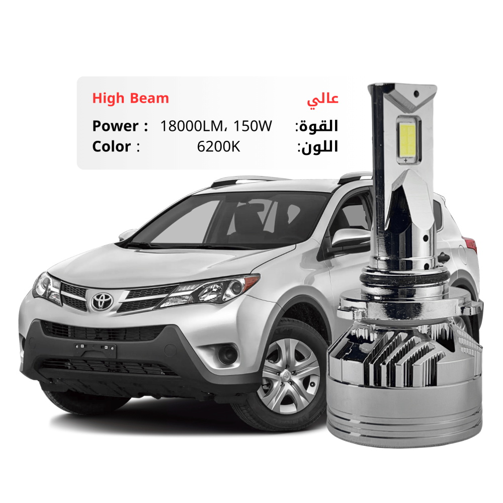 طقم ليد عالي راف4 2013-2015  بقوة 18000LM 150W لون 6200K ابيض مايل للأزرق