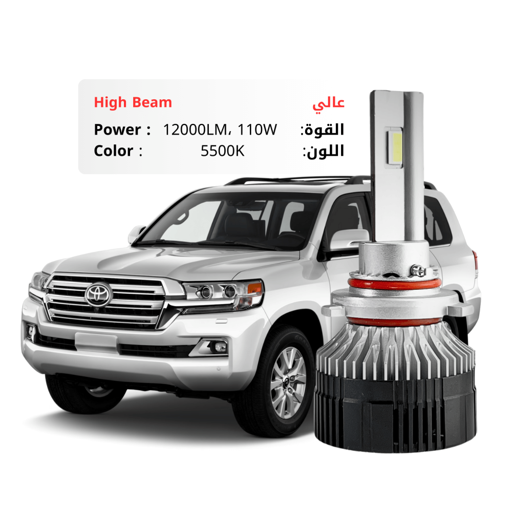 طقم ليد عالي لاند كروزر 2016-2021 مقاس 9005/9006/9012 بقوة 12000LM 110W لون 5500K ابيض شمسي