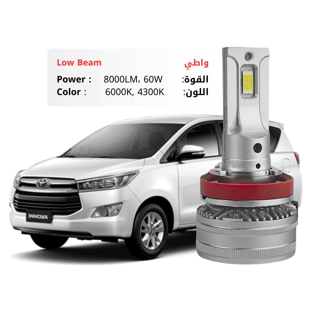 طقم ليد واطي انوفا 2016-2023 بقوة 8000LM 60W متوفر بلونين ابيض وكريمي