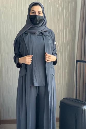 عبايه سفر ياقه رمادي - عبايات العنود