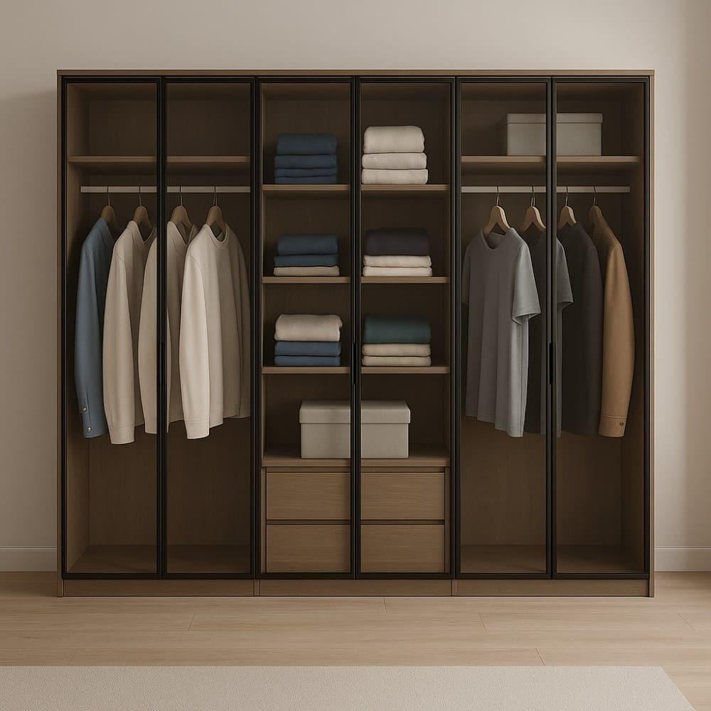خزانة ملابس فاخرة | 6 أبواب مفصلية | 240 سم × 240 سم | خشب شيبورد إسباني | ضمان 10 سنوات | توصيل و تركيب مجانا جدة و مكة فقط |