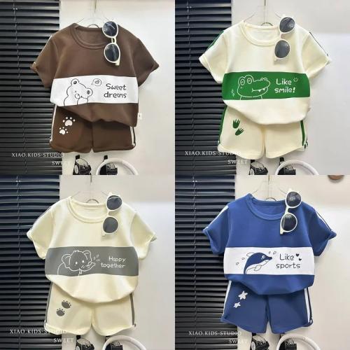 مجموعة ملابس قطنية قصيرة الأكمام للأطفال ، بدلة لل...