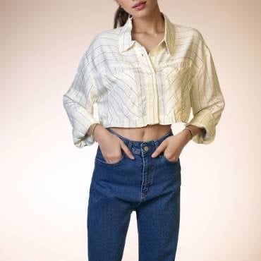 Women's Oversized Striped Shirt with Long Sleeves – Turkish Casual