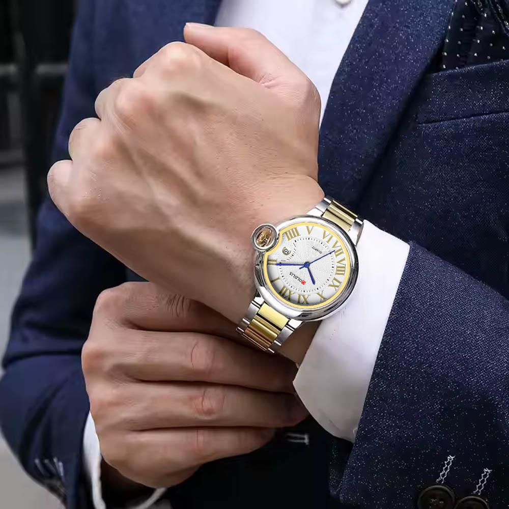 Goldlis Men s Stainless Steel Waterproof Watch Silver Gold