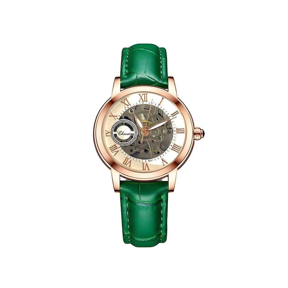 Chenxi Women Automatic Mechanical Watch with Green Leather Strap CX 8830 ASRARCO