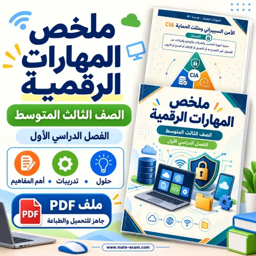 ملخص المهارات الرقمية ثالث متوسط الفصل الأول 1448 الأمن السيبراني