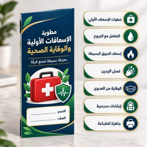 مطوية الإسعافات الأولية والوقاية الصحية PDF جاهزة للطباعة