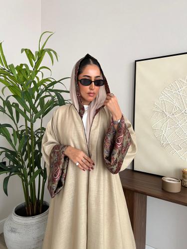 عباية لينن هندي اوف وايت