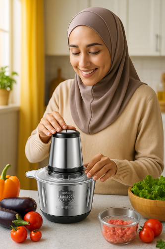مفرمة طعام كهربائية معدنية من الستانلس ستيل - شفرا...