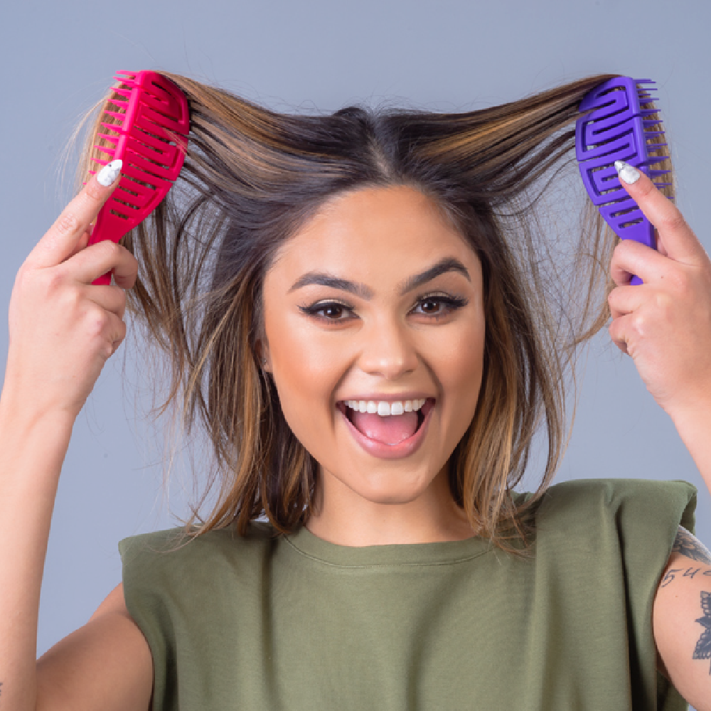 دومبل فرشاة سيليكون لفك تشابك جميع أنواع الشعر - زهري