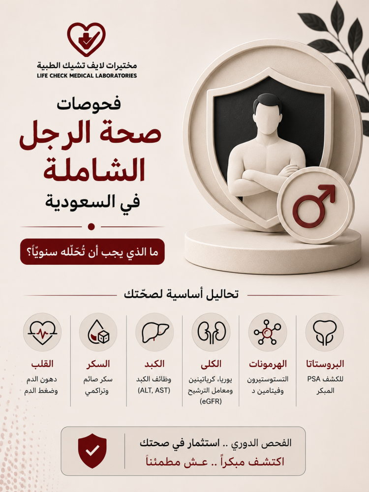 فحوصات صحة الرجل الشاملة في السعودية: ما الذي يجب أن تُحلّله سنوياً؟