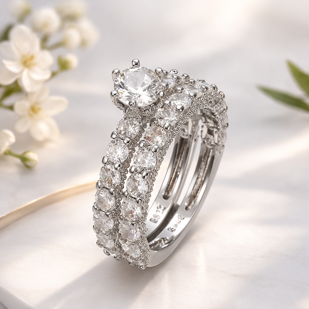 خاتم زفاف مرصع بحجر أربعة من نبض الأناقة… لمسة فخامة تليق بكل مناسبة