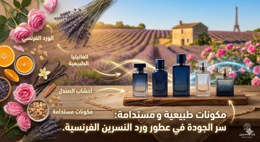 مكونات طبيعية ومستدامة: سر الجودة في عطور ورد النسرين الفرنسية.