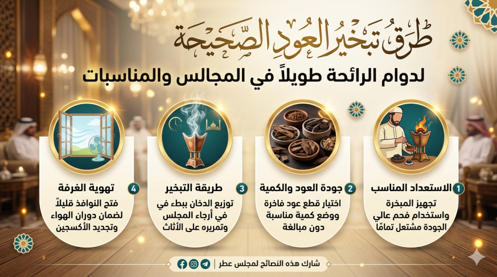 طرق تبخير العود الصحيحة لدوام الرائحة طويلاً في المجالس والمناسبات.