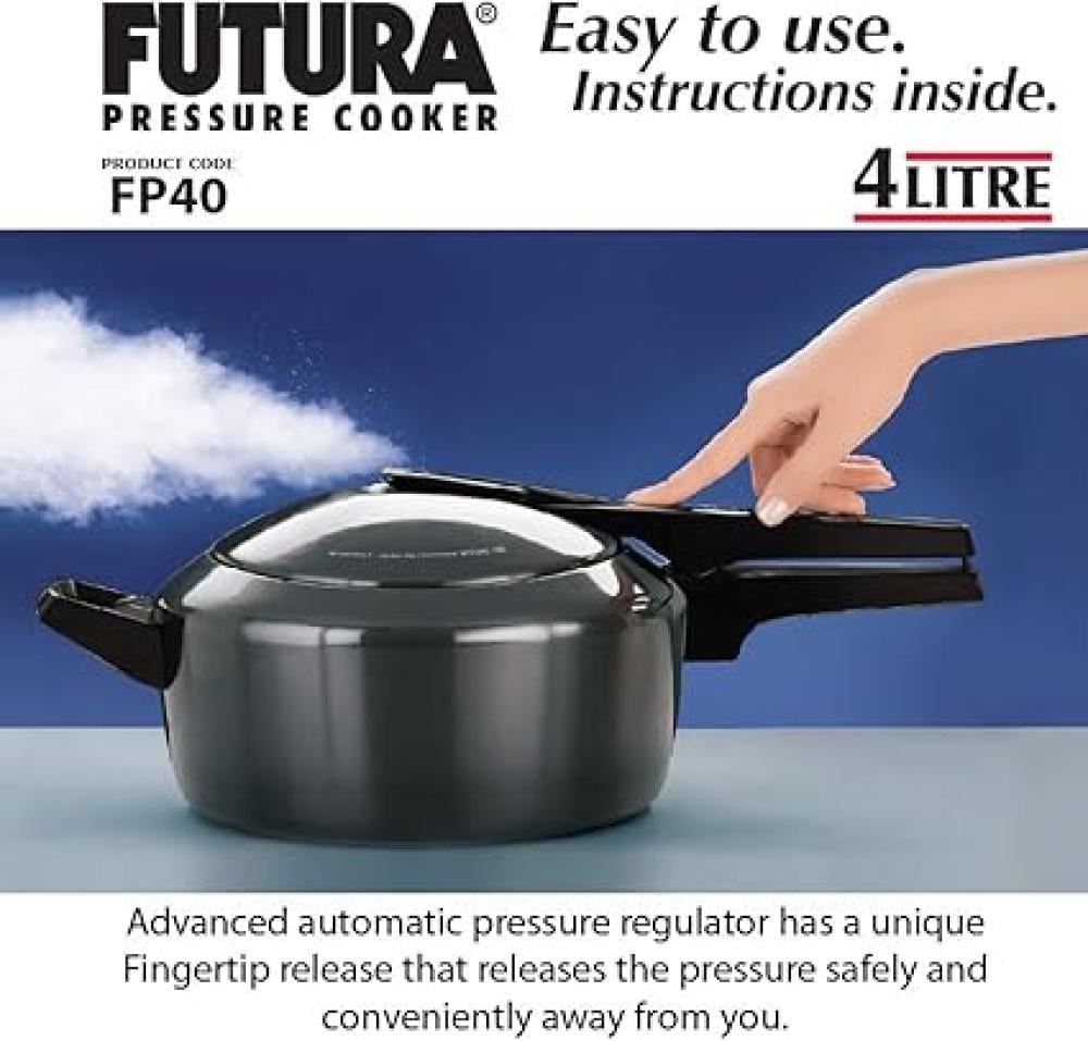 Hawkins Futura Pressure Cooker Aluminum 4 Liters Capacity with 6.35 mm Thick Base Black