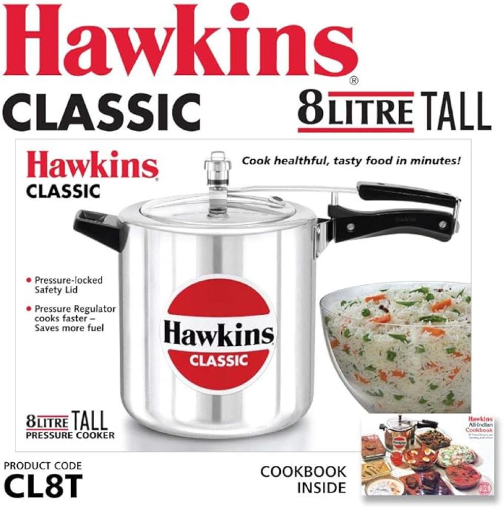 Hawkins Classic Pressure Cooker Aluminum 8 Liters Capacity Inner Lid