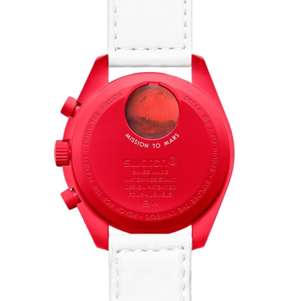 ساعة Omega x Swatch MoonSwatch كرونوغراف باللون الأحمر تصميم فاخر وأني