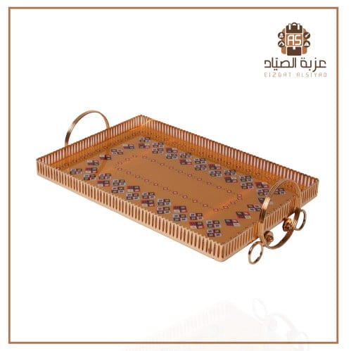 صينية ذهبي مستطيل مع نقش