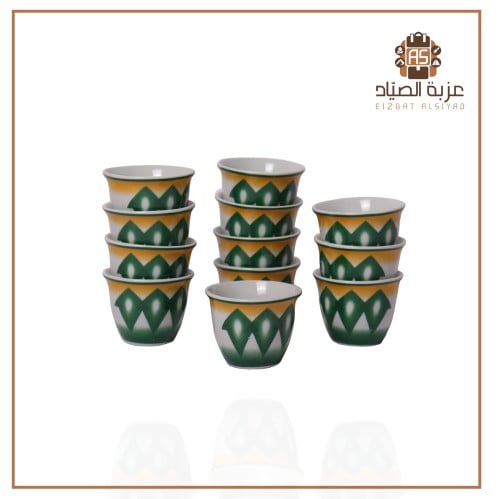 طقم فناجيل نقش غضار لون اخضر