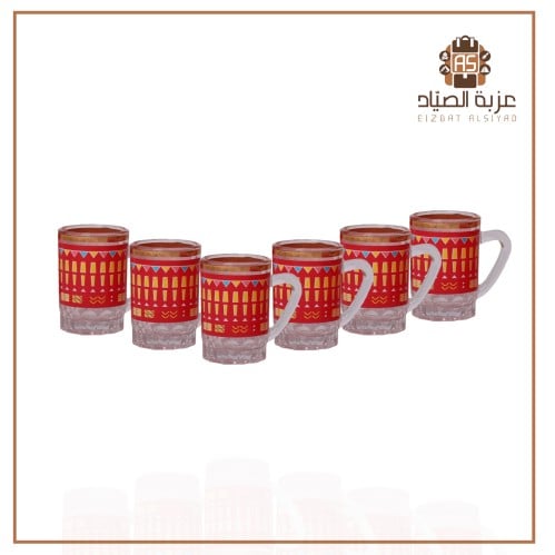 طقم بيالات نقش القط العسيري احمر