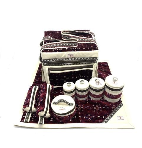 بكج طقم عزبة قماش تركي  نقش افغاني مع ابيض مطرز