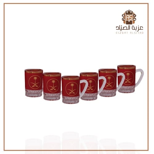 طقم بيالات احمر مع شعار سيفين ونخلة